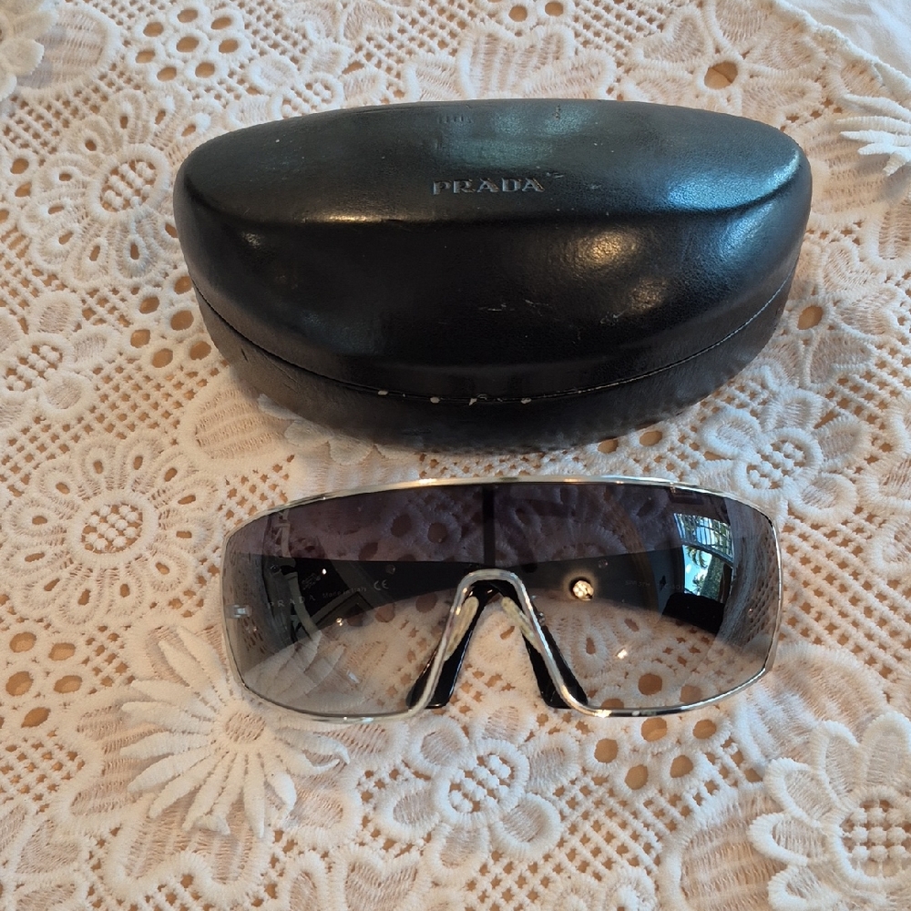 Prada Black and Silver Sunglasses with Case